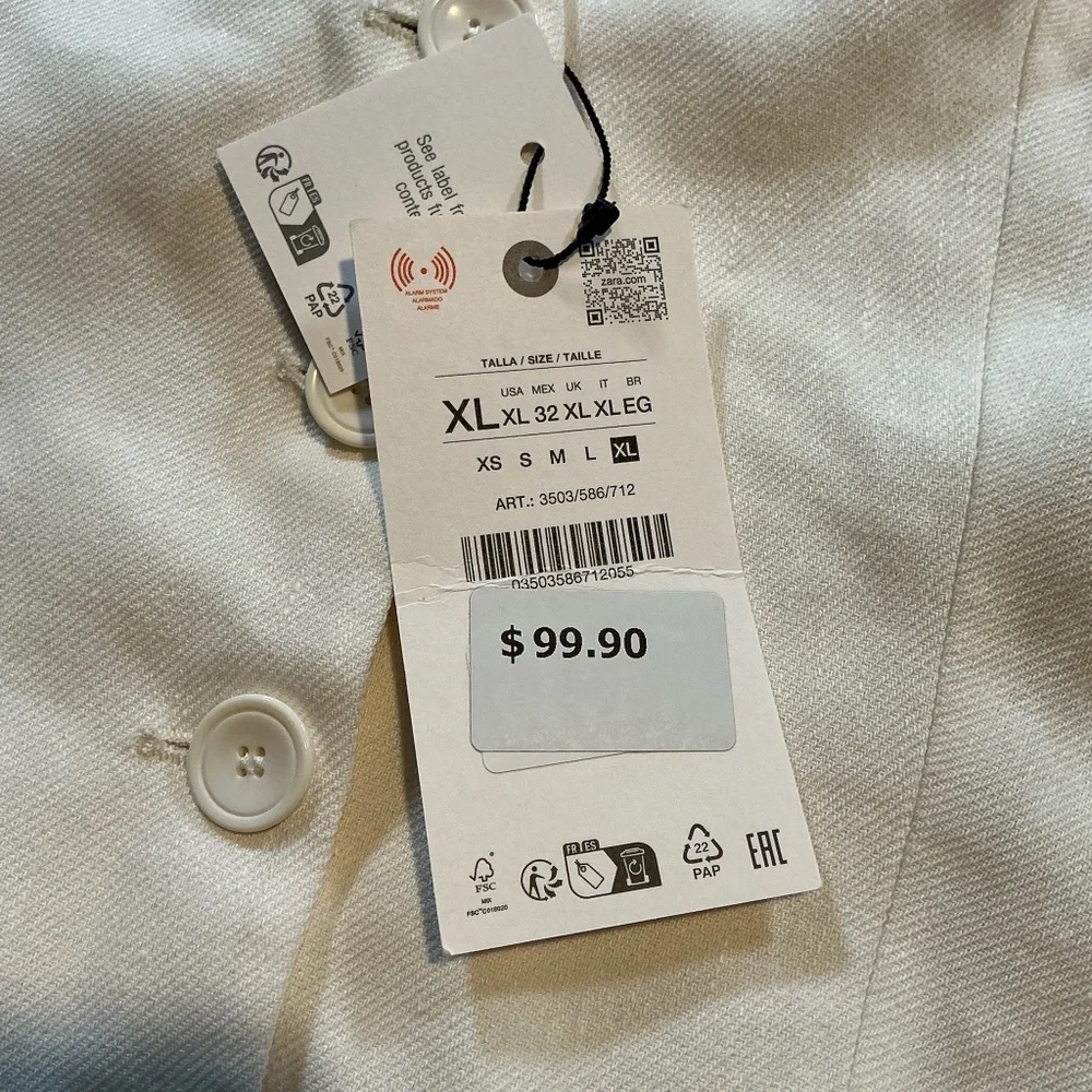 ZARA Linen Ivory Front Button Vest Size XL NWT - Picture 9 of 11
